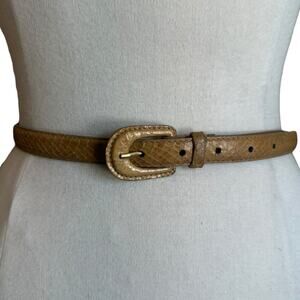 Vintage Tan Genuine Snakeskin Slim Ladies Belt